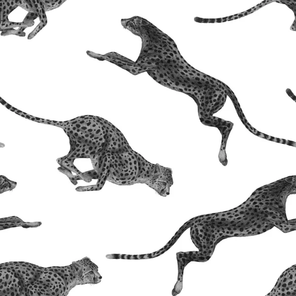 Creative Seamless Pattern Jumping Cheetahs Trendy Summer Animal Print Any — 스톡 사진