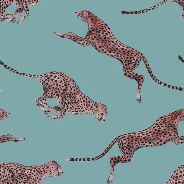 Creative Seamless Pattern Jumping Cheetahs Trendy Summer Animal Print Any — ストック写真