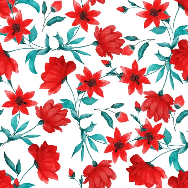 Watercolor Seamless Pattern Beautiful Blooming Peonies Decorative Botanic Peony Flower — Stock Photo, Image