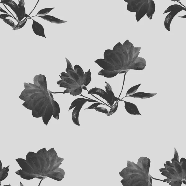 Watercolor Seamless Pattern Beautiful Blooming Peonies Monochrome Botanic Peony Flower — 스톡 사진