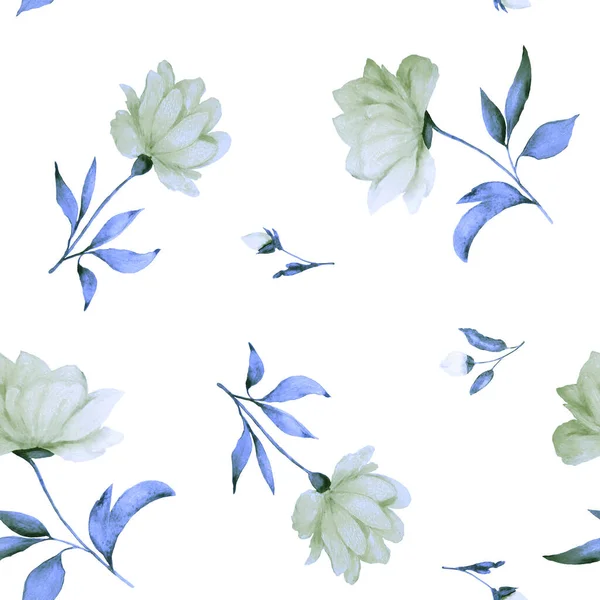 Watercolor Seamless Pattern Beautiful Blooming Peonies Decorative Botanic Peony Flower — 图库照片