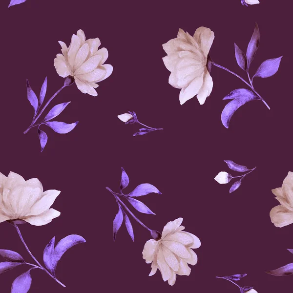 Watercolor Seamless Pattern Beautiful Blooming Peonies Decorative Botanic Peony Flower — ストック写真