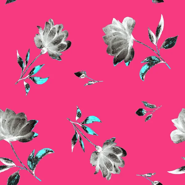 Акварель Безшовний Візерунок Красивими Квітучими Півоніями Декоративний Ботанічний Квітковий Принт — стокове фото