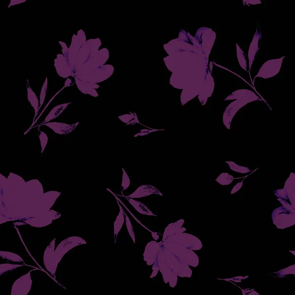 Watercolor Seamless Pattern Beautiful Blooming Peonies Black Decorative Botanic Peony — 图库照片