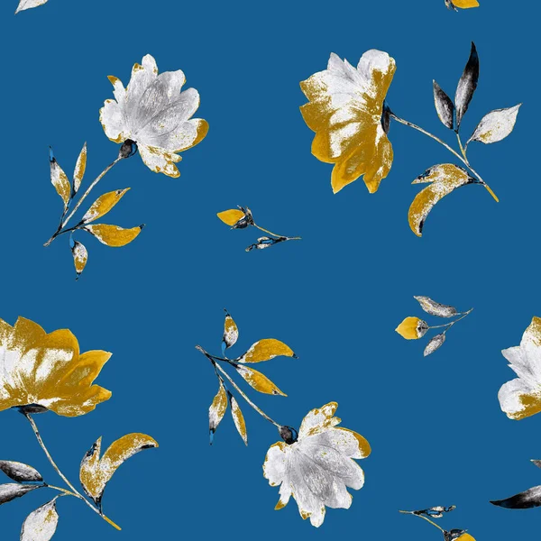 Watercolor Seamless Pattern Beautiful Blooming Peonies Golden Botanic Peony Flower — Fotografia de Stock