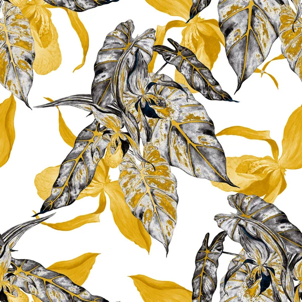 Акварель Квітковий Безшовний Батьківський Тропічними Квітами Орхідей Екзотичний Квітковий Принт — стокове фото