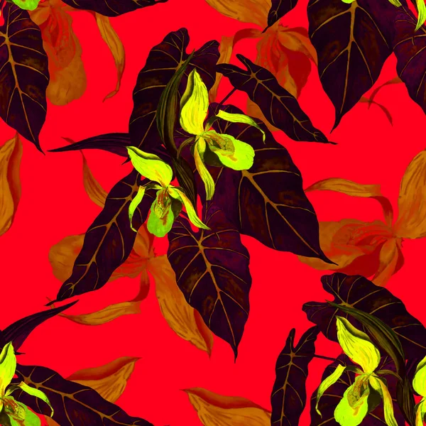 Акварель Квітковий Безшовний Батьківський Тропічними Квітами Орхідей Екзотичний Квітковий Принт — стокове фото