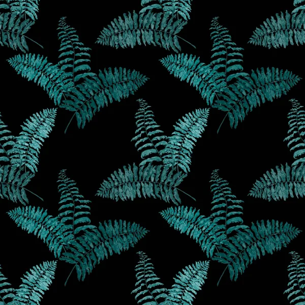 Hawaiian Floral Seamless Patern Watercolor Tropical Leaves Black Ferns Exotic — Stock Photo, Image
