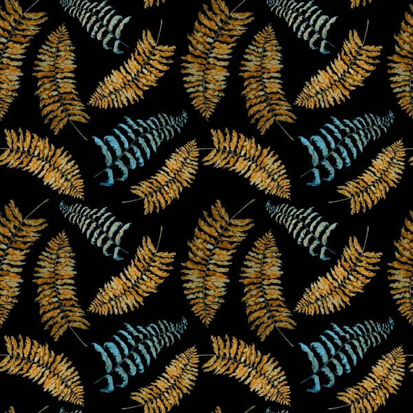 夏威夷植物无缝的家长式花 水彩斑斓的热带叶呈黑色 费恩异国情调的春夏自然背景 任何一种设计的色彩丰富的纹理 — 图库照片