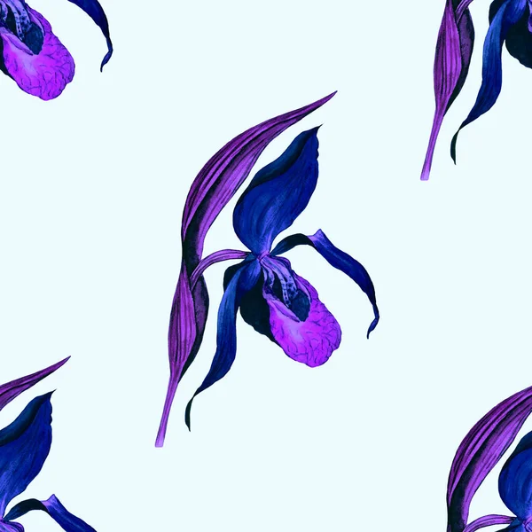 Akvarell Blommig Sömlös Patern Med Tropiska Orkidé Blommor Exotiskt Blomtryck — Stockfoto