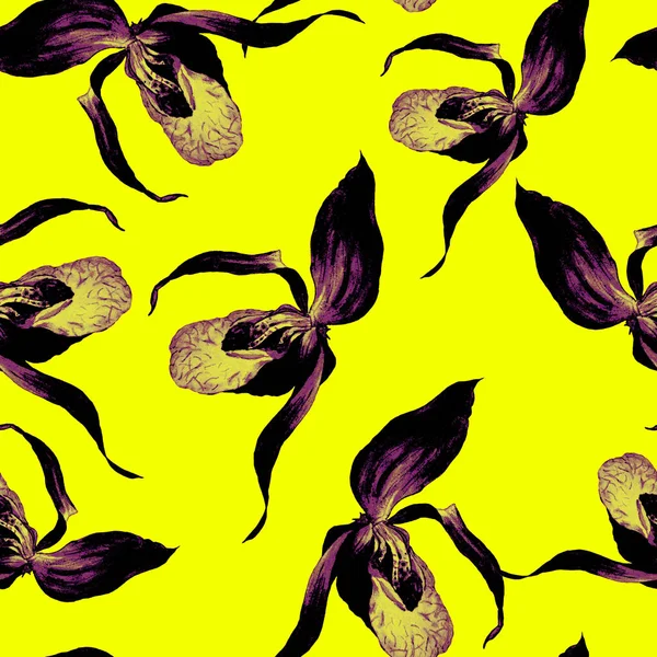 Υδατογραφία Floral Απρόσκοπτη Patern Τροπική Ορχιδέα Λουλούδια Πολύχρωμο Floral Σχέδιο — Φωτογραφία Αρχείου