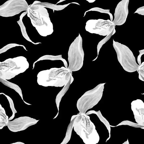 Υδατογραφία Floral Απρόσκοπτη Patern Τροπική Ορχιδέα Λουλούδια Εξωτικό Λουλουδάτο Αποτύπωμα — Φωτογραφία Αρχείου