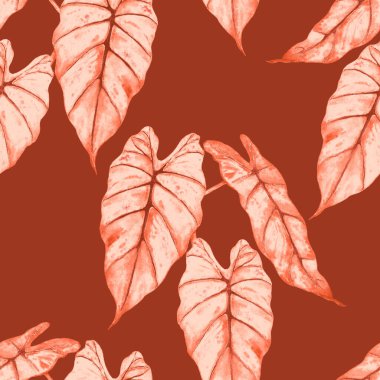 Hawaiian floral seamless patern with watercolor tropical leaves. Maranta. Fern. Exotic  spring or summer nature background. Monochrome texture for any kind of a design.