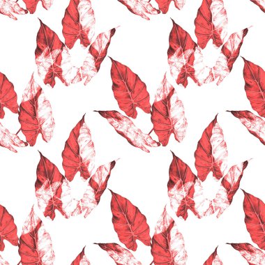 Hawaiian floral seamless patern with watercolor tropical leaves. Maranta. Fern. Exotic  spring or summer nature background. Colorful texture for any kind of a design.