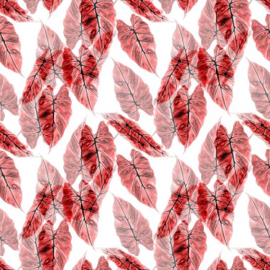 Hawaiian floral seamless patern with watercolor tropical leaves. Maranta. Fern. Exotic  spring or summer nature background. Colorful texture for any kind of a design.