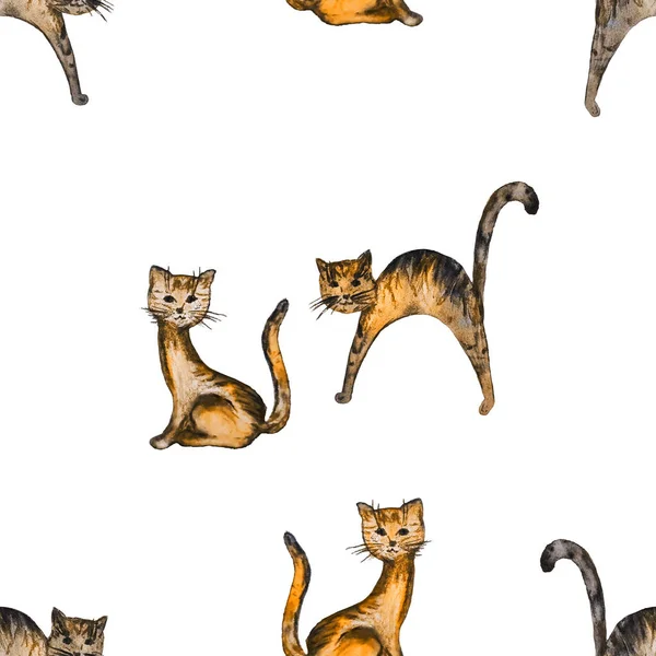 面白い子猫と装飾的な水彩シームレスパターン 動物の指紋 どんなデザインのためのカラフルなテクスチャ — ストック写真