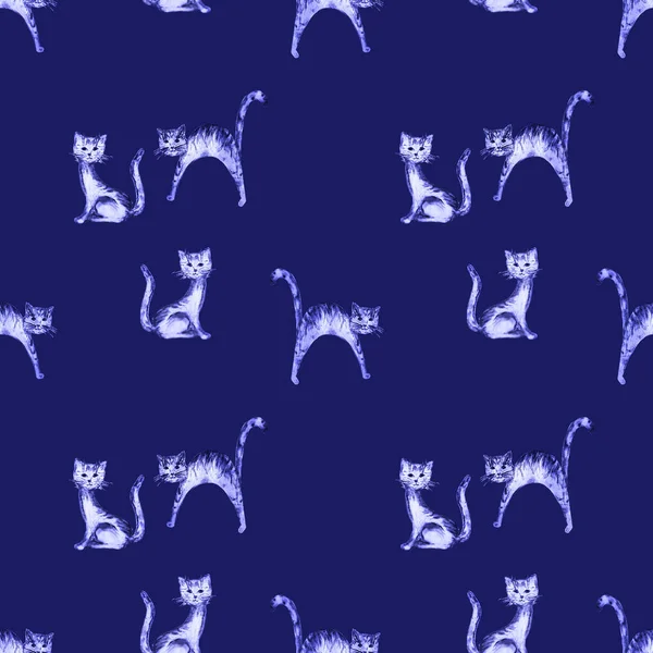 Decorative watercolor seamless pattern with funny kittens. Animal print. Colorful texture for any kind of a design.
