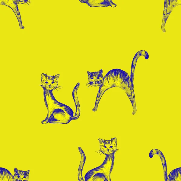 Dekoracyjny Akwarelowy Bezszwowy Wzór Zabawnymi Kociakami Odcisk Zwierzęcia Kolorowe Tekstury Zdjęcie Stockowe