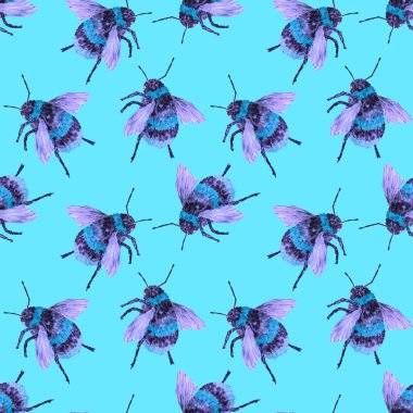 Renkli el yapımı yaban arılarıyla suluboya desenli. Her tasarım için renkli hayvan baskısı.