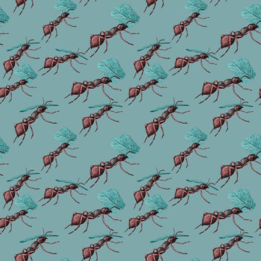 Çalışan karıncalarla suluboya kusursuz desen. Herhangi bir tasarım için hayvan baskısı.