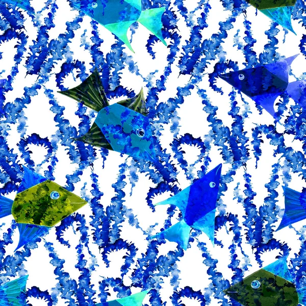 Акварель Бесшовный Узор Морскими Рыбами Отпечатки Животных Любого Дизайна — стоковое фото