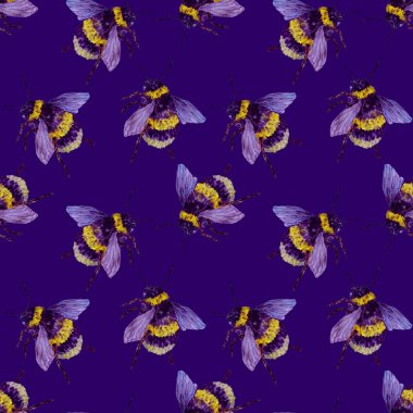 Renkli el yapımı yaban arılarıyla suluboya desenli. Her tasarım için renkli hayvan baskısı.