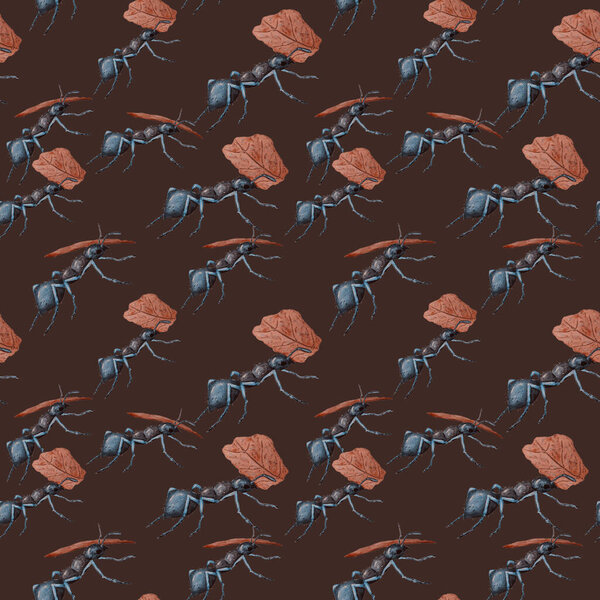 Акварель бесшовный узор с работающими муравьями. Животная печать для любого дизайна.