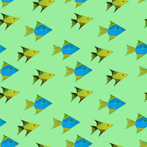 Watercolor Seamless Pattern Sea Fishes Beautiful Animal Print Any Kind — Stock Photo, Image