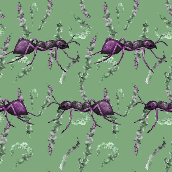 Watercolor Seamless Pattern Working Ants Animal Print Any Kind Design — Stock Photo, Image
