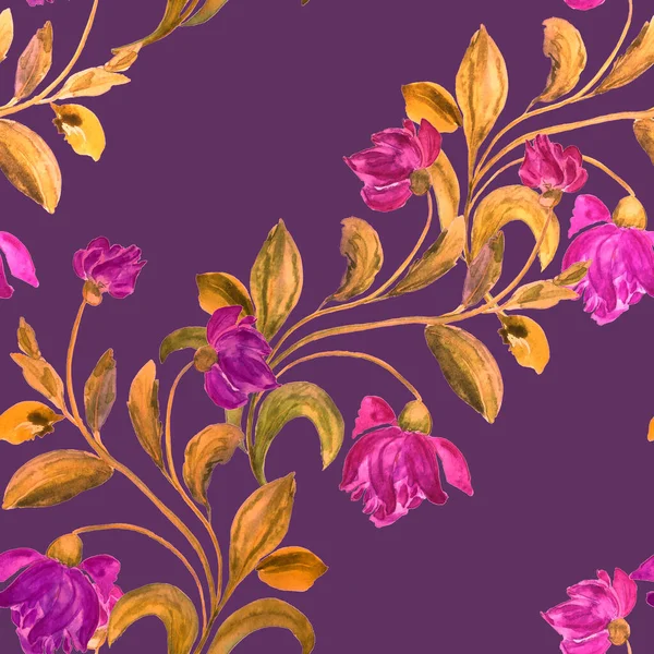 Patrón Sin Costura Acuarela Con Flores Arte Botánico Vintage Diseño —  Fotos de Stock