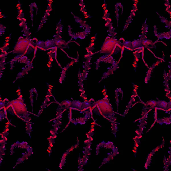 Akvarell Sömlöst Mönster Med Fungerande Myror Djurtryck För Alla Typer — Stockfoto