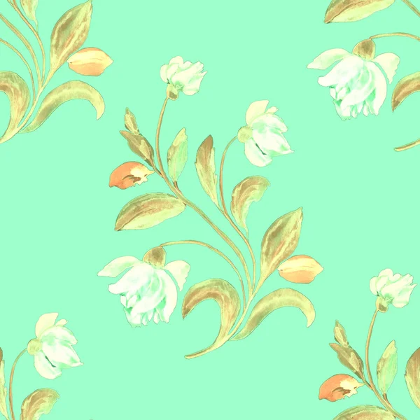 水彩画 花纹无缝 古老的植物艺术 水彩花设计 婚礼花束 — 图库照片