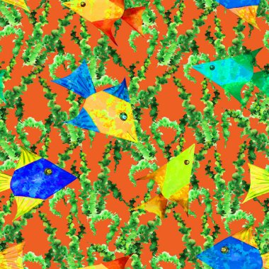 Deniz balıklarıyla suluboya desenli. Her tür tasarım için güzel hayvan baskısı.