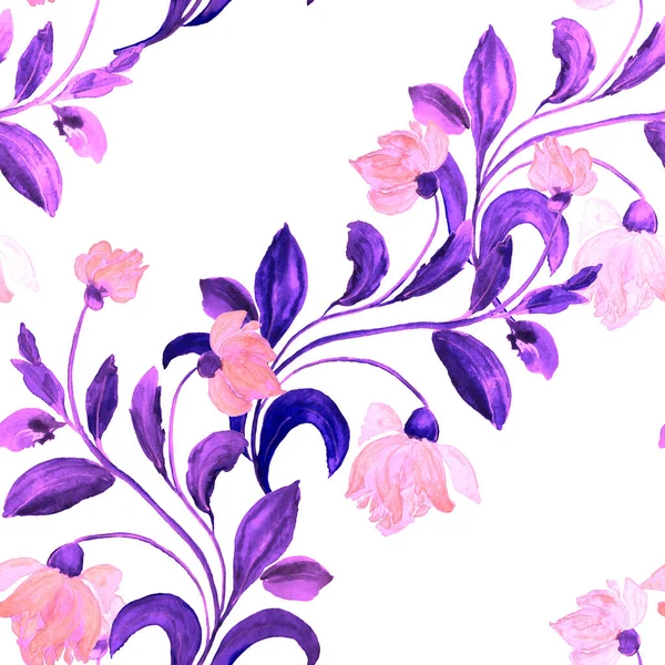 Akvarell Sömlöst Mönster Med Blommor Vintage Botanisk Konst Akvarell Blommig — Stockfoto