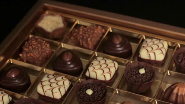 Box of delicious chocolate sweets. — Stock Video