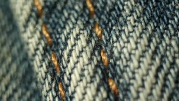 Jeans stitch. Close up. Macro. — Stock Video