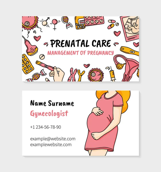 Karta wizyt ciążowych i prenatalnych Doodle — Wektor stockowy