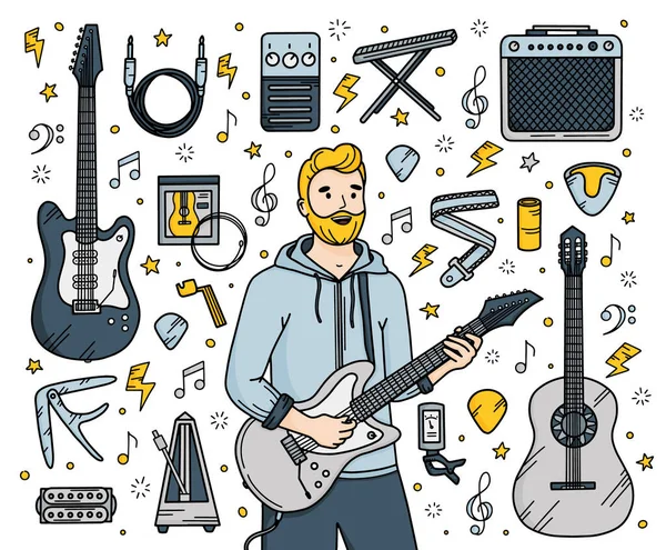 Gitar enstrümanları Doodle tarzında ayarlandı — Stok Vektör