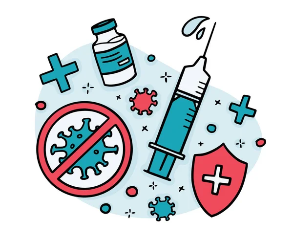 Vaccin à virus de type Doodle, seringue injectable — Image vectorielle