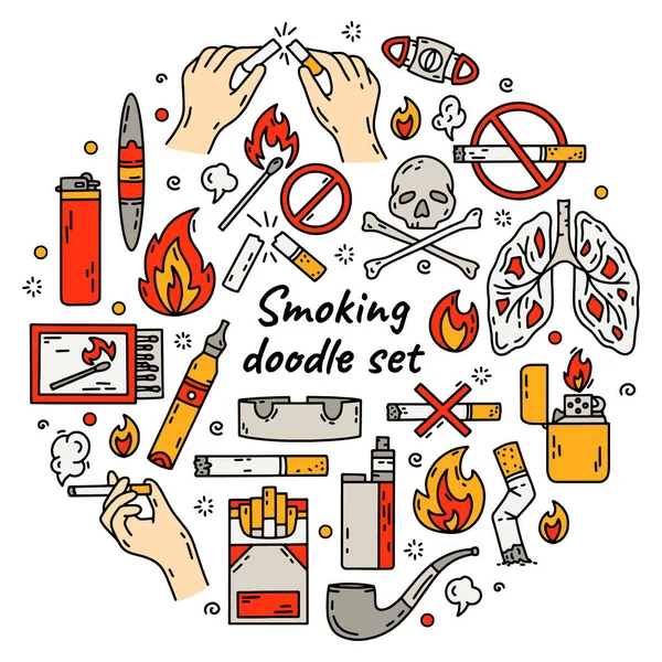Fumar cigarrillos vector conjunto de malos hábitos — Vector de stock