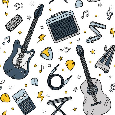 Gitar müziği Doodle tarzında kusursuz desen