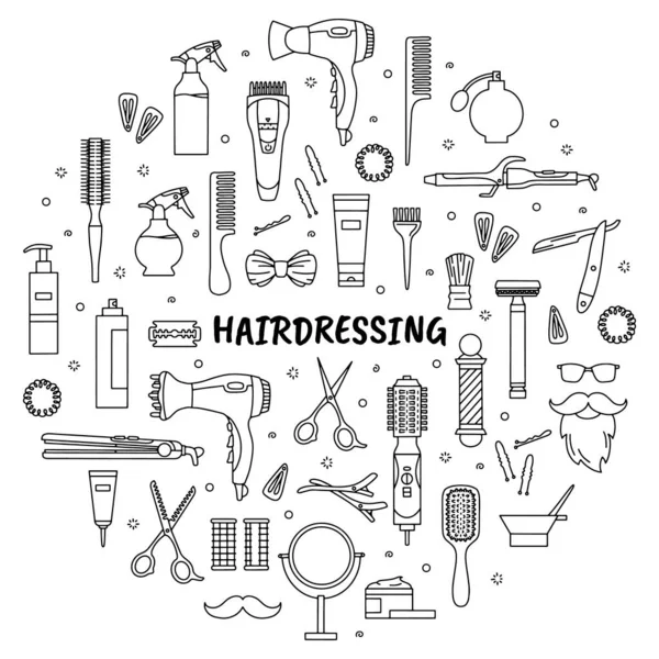 Hairdressing and barbershop tools set of icons — Stock Vector