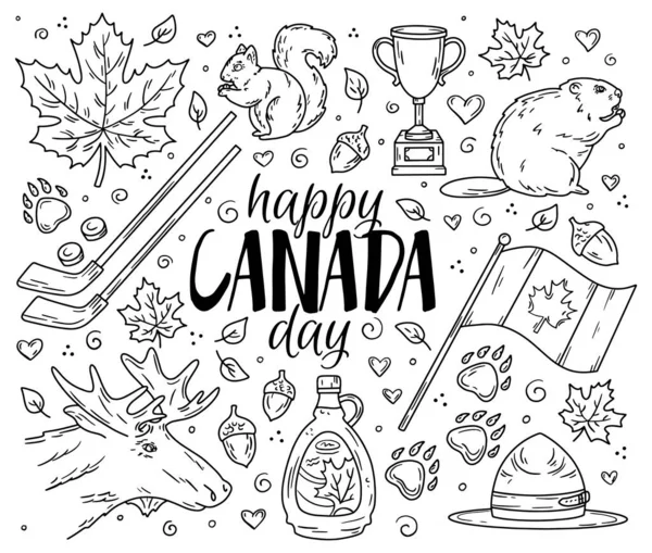 Happy National Day of Canada, sada tradičních lineárních ikon — Stockový vektor