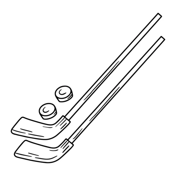 Ice Hockey sticks and pucks, linear icon — Stockový vektor