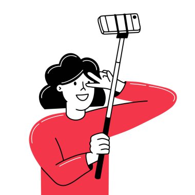 Kız akıllı telefondan sopayla selfie çekiyor.