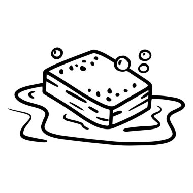 Bulaşıkları köpük ve köpükle yıkamak için süngerin doğrusal simgesi