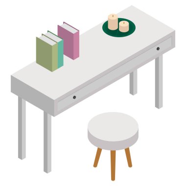 Isometric table and chair in the bedroom