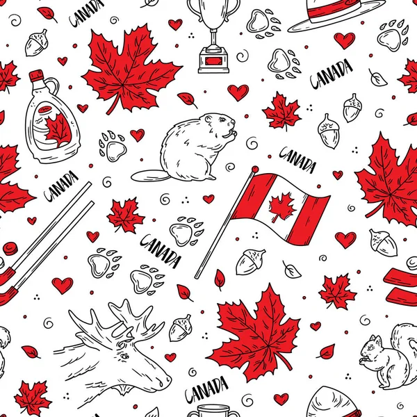 Happy Day of Canada, a seamless pattern with icons — Stockvektor