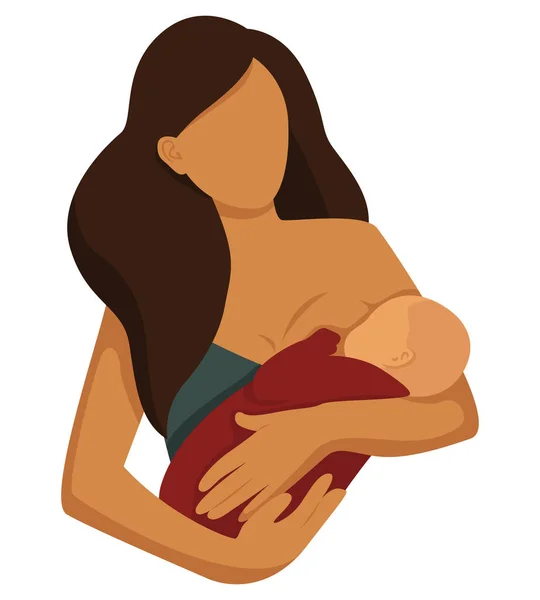 Ciemnoskóra kobieta karmi piersią dziecko w ramionach — Wektor stockowy