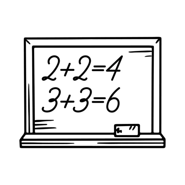 Ícone vetorial de quadro negro escolar linear com somas matemáticas — Vetor de Stock